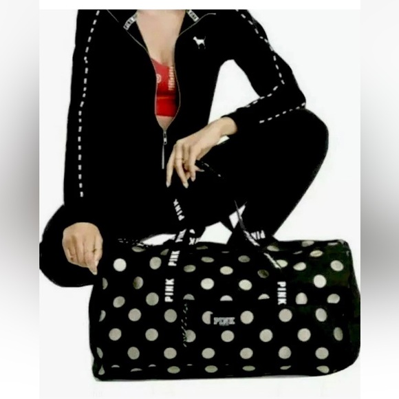 PINK Victoria's Secret Handbags - PINK Victoria's Secret Black and White Polka Dot Travel Bag